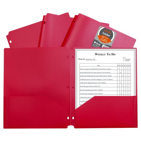 C-LINE PRODUCTS TwoPocket Heavyweight Poly Portfolio Folder with ThreeHole Punch, Red, 25PK 33934-BX